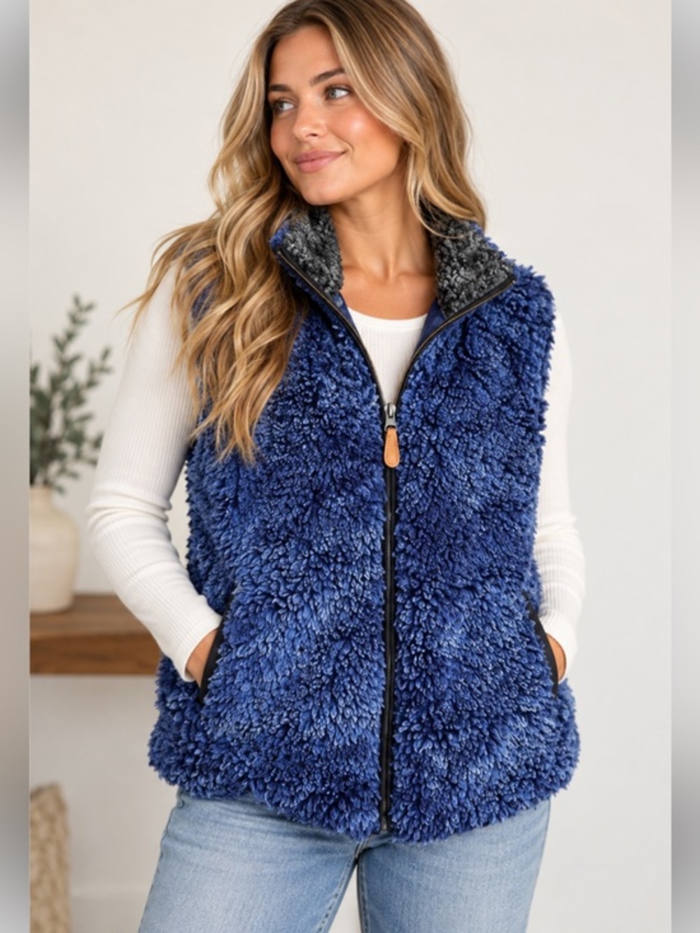 Simply Southern Blue Sherpa Fleece Full Zip Jacket Women’s Small